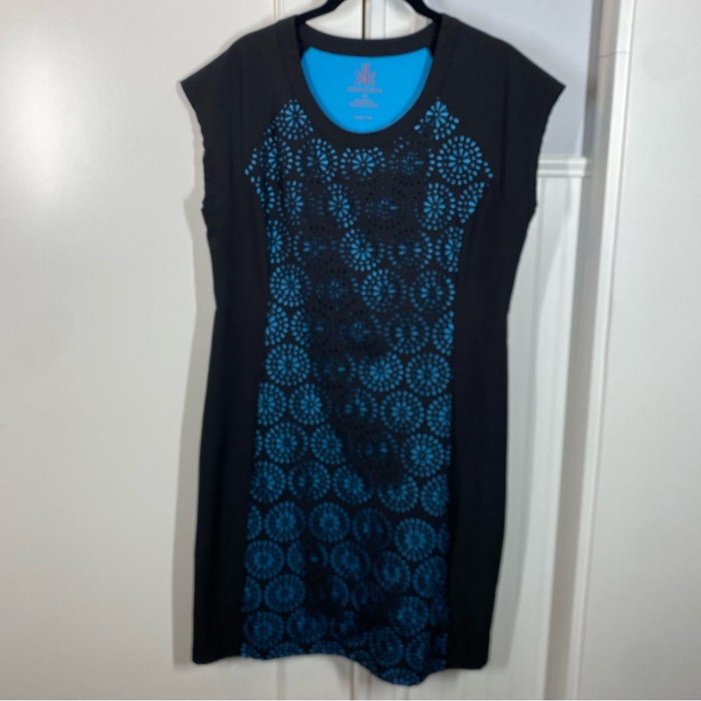 Krimson Klover Jasmine Black Blue Floral Laser Cut‎ Dress size medium athletic